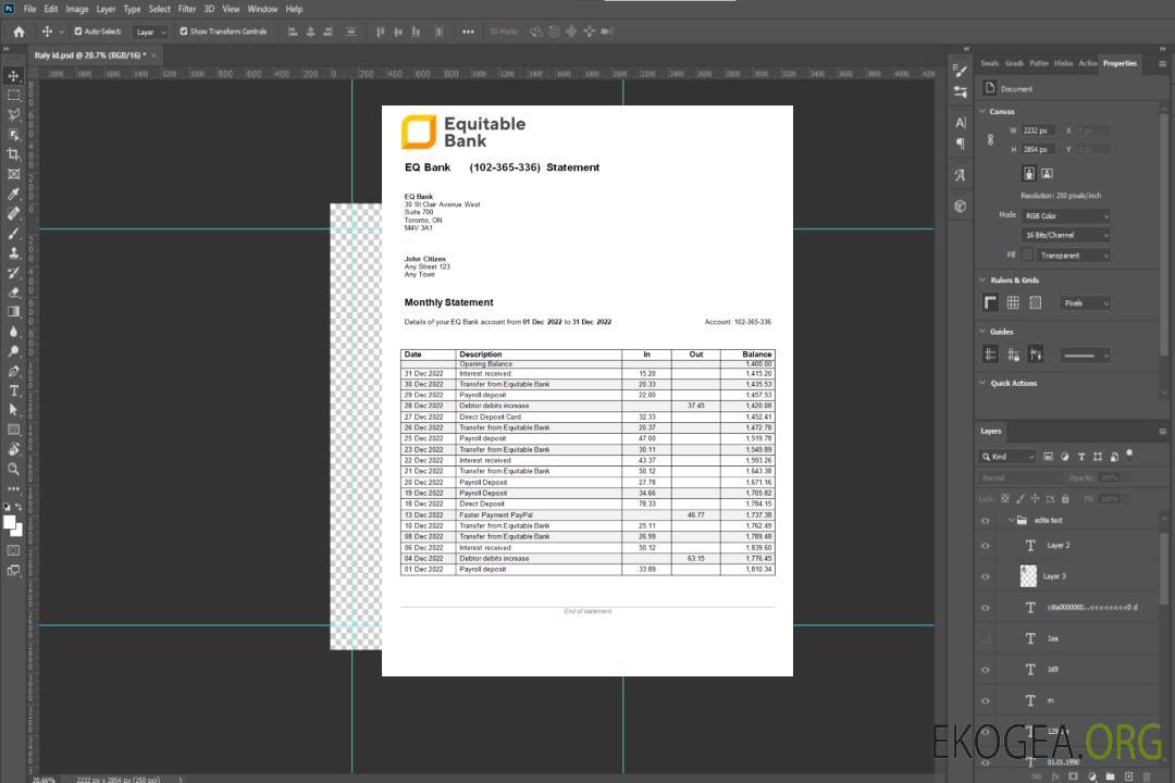 Modèle Word et PDF de relevé de la Banque Equitable des États-Unis et de l'Ontario template Modèle Word et PDF de relevé de la Banque Equitable des États-Unis et de l'Ontario template
